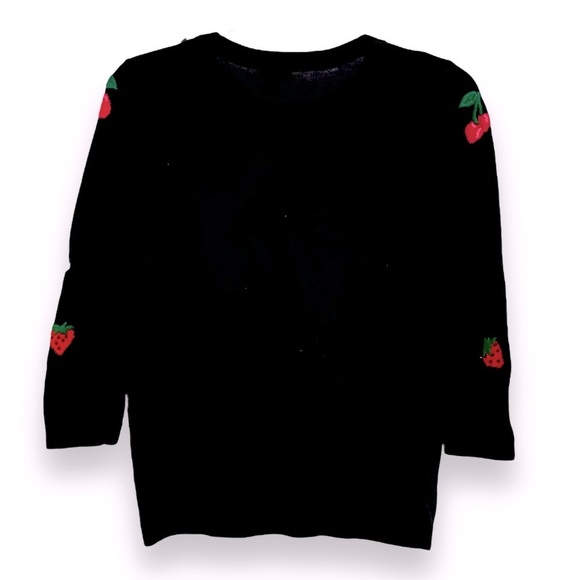 Talbots Petite Size Small Fruit Embroidered On Black 3/4 Sleeve Sweater - Picture 3 of 5